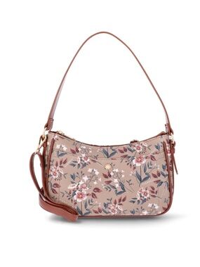 Floral Print Nicole Crossbody Bag in Blush Pink with Brown Trim